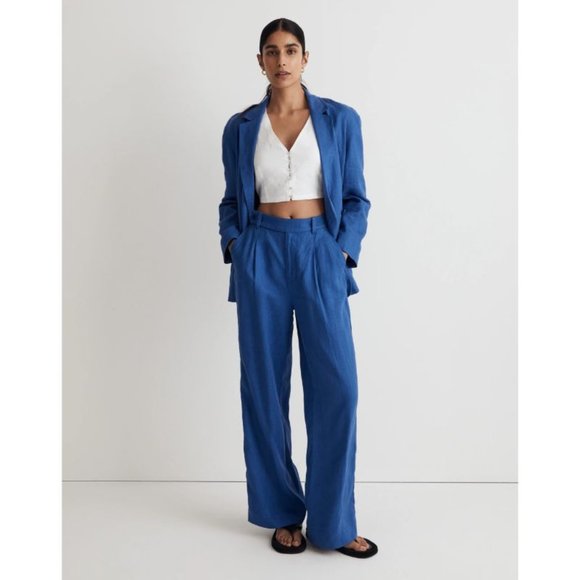 NWT madewell blazer women's Small Double breasted crossover linen blue notch